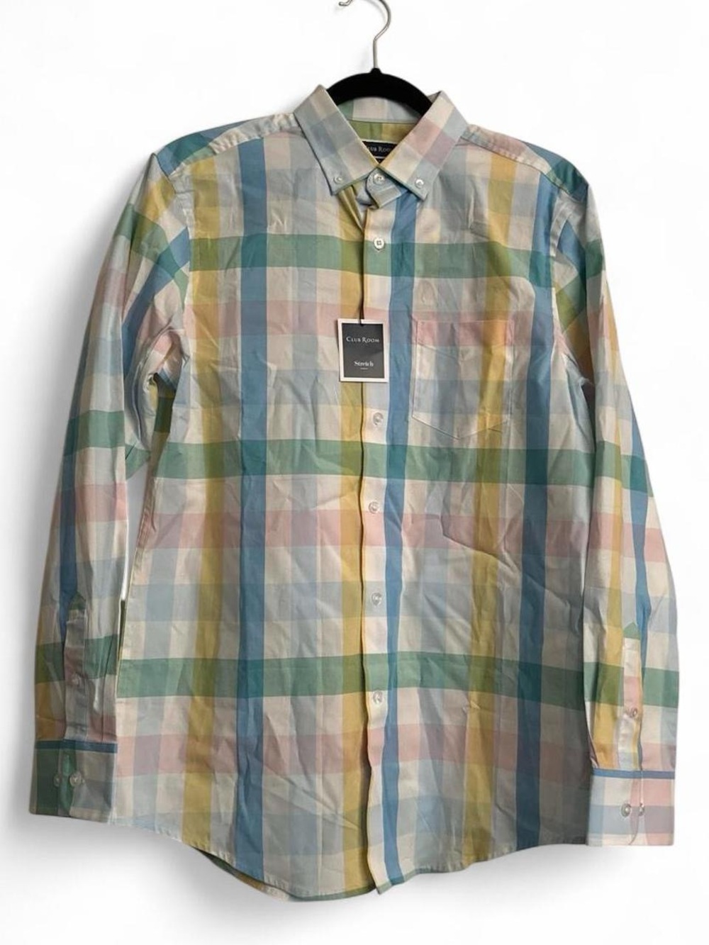 Club Room Pastel Plaid Button-Down Shirt in Blue, Green, Yellow, Pink Size Small